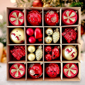 Little Surprise Box 40pcs Red Sequenced with Gold Christmas Tree Balls and xmas Tree decoration set - Christmas Decor