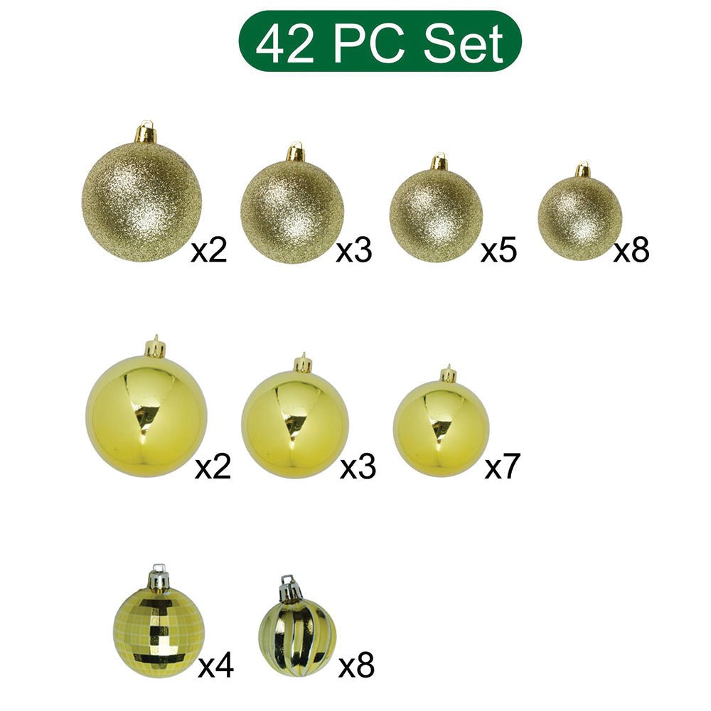 Little Surprise Box 42 pcs Gold Shiny Mix themed Christmas Balls tree hanging, XMAS Decoration set. - Christmas Decor