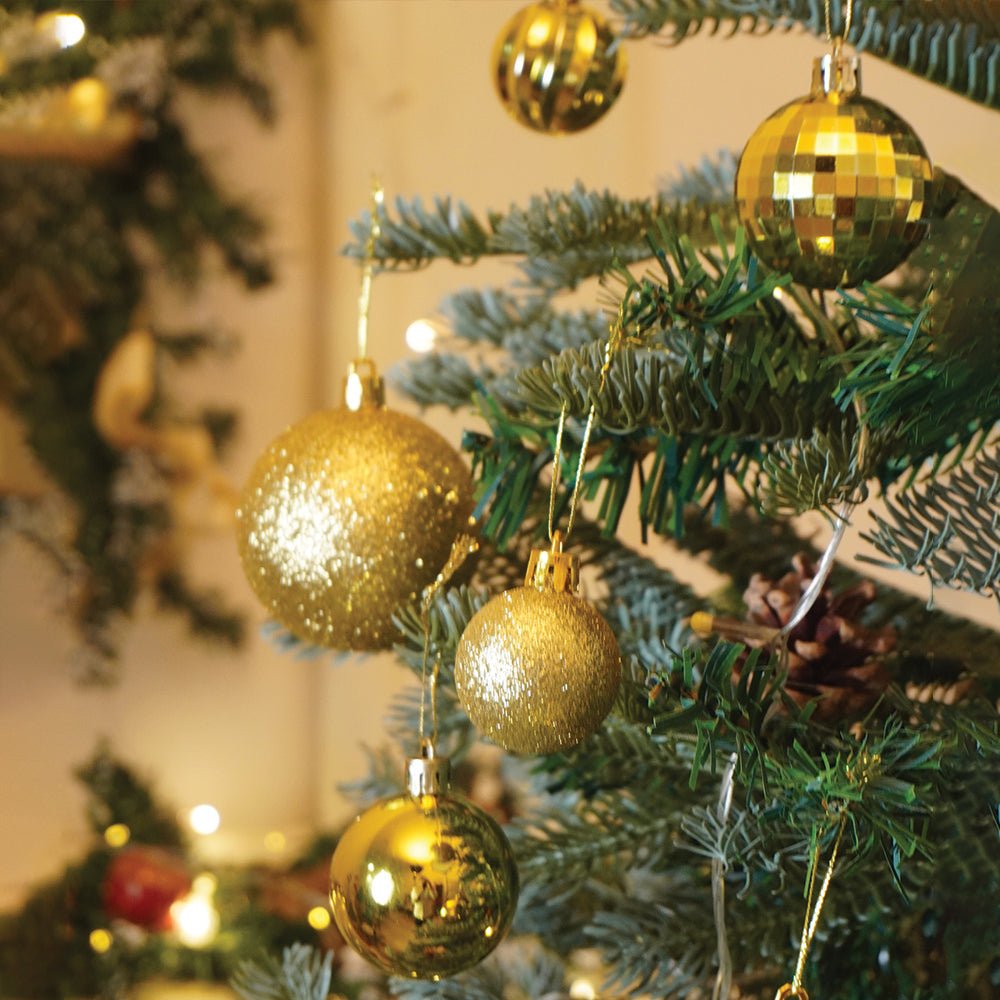 Little Surprise Box 42 pcs Gold Shiny Mix themed Christmas Balls tree hanging, XMAS Decoration set. - Christmas Decor