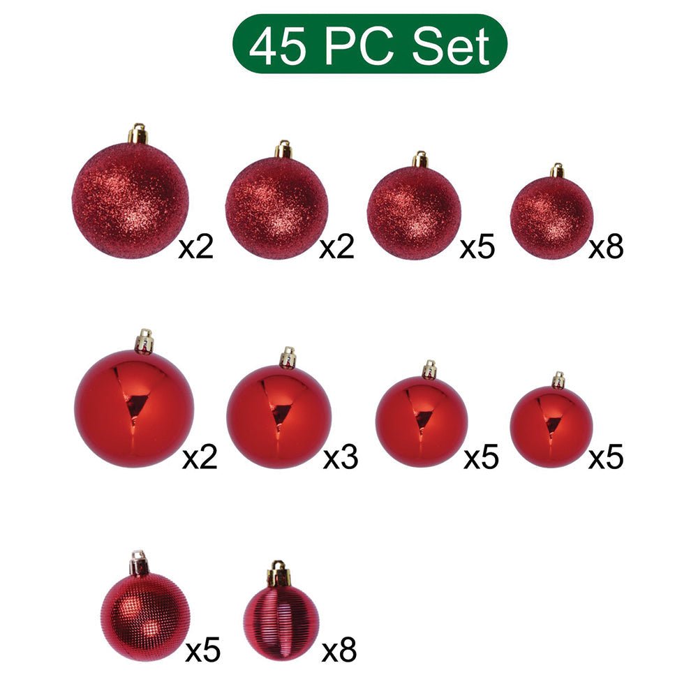 Little Surprise Box 45 pcs Red Shiny Mix themed Christmas Balls tree hanging, XMAS Decoration set. - Christmas Decor