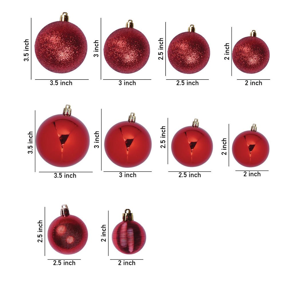 Little Surprise Box 45 pcs Red Shiny Mix themed Christmas Balls tree hanging, XMAS Decoration set. - Christmas Decor