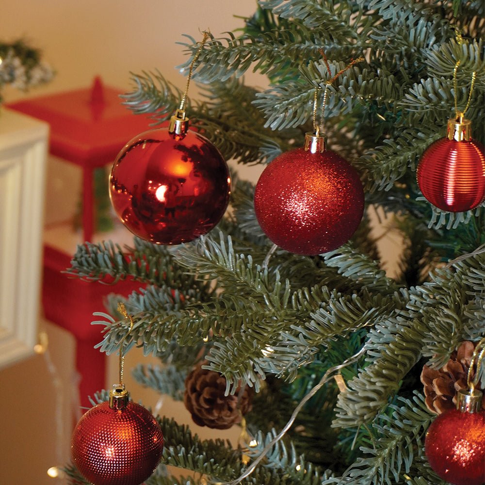 Little Surprise Box 45 pcs Red Shiny Mix themed Christmas Balls tree hanging, XMAS Decoration set. - Christmas Decor