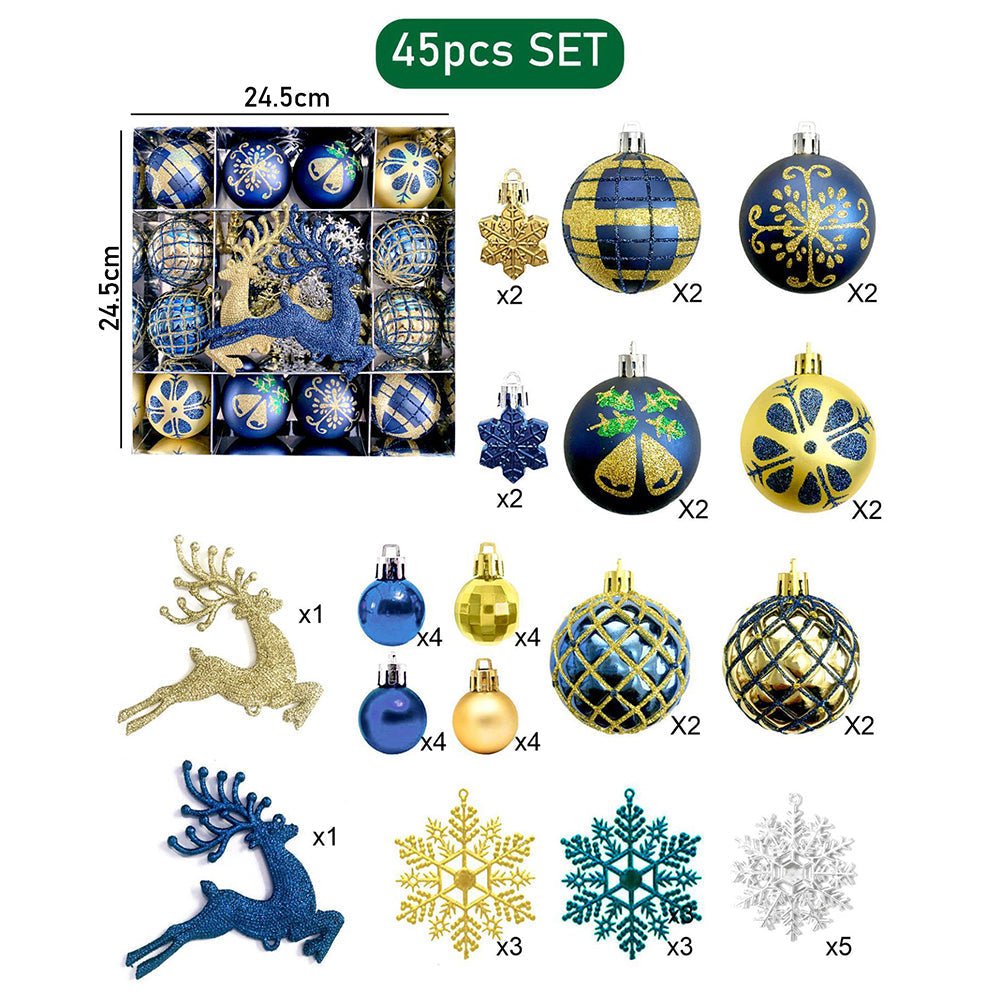 Little Surprise Box 45pcs Midnight Blue & Gold Christmas Tree ornaments XMAS Tree decoration set - Christmas Decor