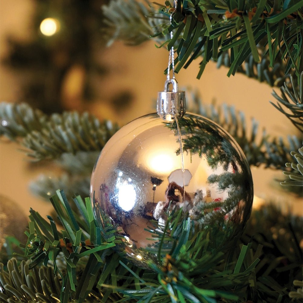 Little Surprise Box 46 pcs Silver Shiny Mix themed Christmas Balls tree hanging, XMAS Decoration set. - Christmas Decor