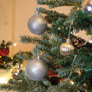 Little Surprise Box 46 pcs Silver Shiny Mix themed Christmas Balls tree hanging, XMAS Decoration set. - Christmas Decor