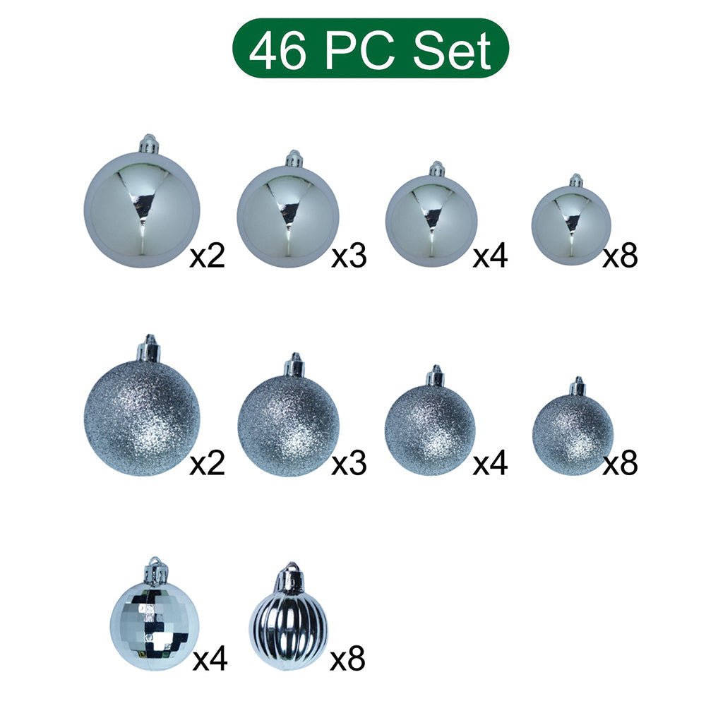 Little Surprise Box 46 pcs Silver Shiny Mix themed Christmas Balls tree hanging, XMAS Decoration set. - Christmas Decor