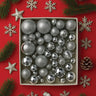 Little Surprise Box 46 pcs Silver Shiny Mix themed Christmas Balls tree hanging, XMAS Decoration set. - Christmas Decor