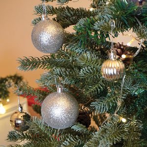 Little Surprise Box 46 pcs Silver Shiny Mix themed Christmas Balls tree hanging, XMAS Decoration set. - Christmas Decor