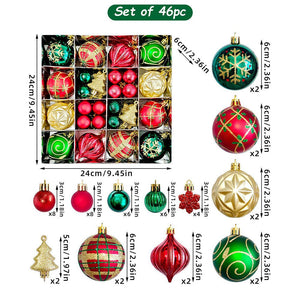 Little Surprise Box 46pcs Stripes & Flakes Red, Green Gold Christmas Tree Balls and xmas Tree decoration set - Christmas Decor
