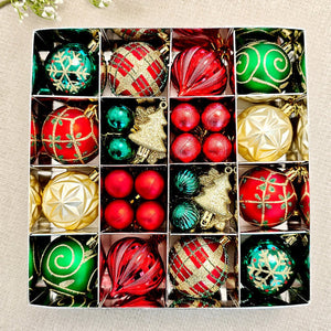 Little Surprise Box 46pcs Stripes & Flakes Red, Green Gold Christmas Tree Balls and xmas Tree decoration set - Christmas Decor