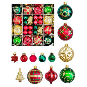 Little Surprise Box 46pcs Stripes & Flakes Red, Green Gold Christmas Tree Balls and xmas Tree decoration set - Christmas Decor