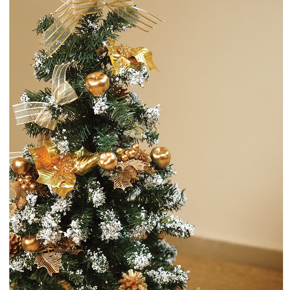 Little Surprise Box 4feet Golden Balls and Gold cherries Bushy christmas Tree readily decorated with ornaments and fillers - Christmas Tree