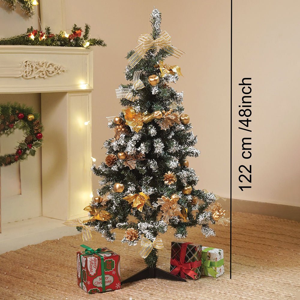 Little Surprise Box 4feet Golden Balls and Gold cherries Bushy christmas Tree readily decorated with ornaments and fillers - Christmas Tree