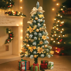 Little Surprise Box 4feet Golden Balls and Gold cherries Bushy christmas Tree readily decorated with ornaments and fillers - Christmas Tree