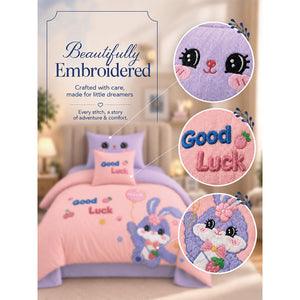 Little Surprise Box 4Pcs Good Luck Bunny Embroidered Kids Bedding Set - Crib & Mattress Accessories