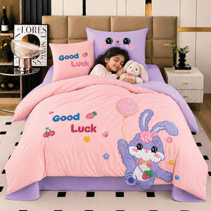 Little Surprise Box 4Pcs Good Luck Bunny Embroidered Kids Bedding Set - Crib & Mattress Accessories