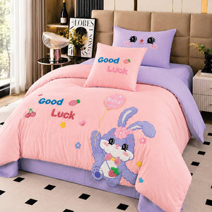 Little Surprise Box 4Pcs Good Luck Bunny Embroidered Kids Bedding Set - Crib & Mattress Accessories