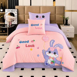 Little Surprise Box 4Pcs Good Luck Bunny Embroidered Kids Bedding Set - Crib & Mattress Accessories