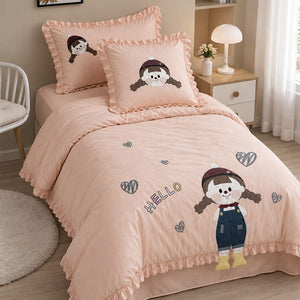 Little Surprise Box 4Pcs Little Girl 3D Embroidered Kids Bedding Set - Crib & Mattress Accessories
