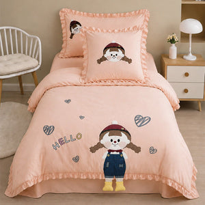 Little Surprise Box 4Pcs Little Girl 3D Embroidered Kids Bedding Set - Crib & Mattress Accessories