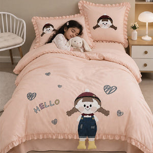 Little Surprise Box 4Pcs Little Girl 3D Embroidered Kids Bedding Set - Crib & Mattress Accessories