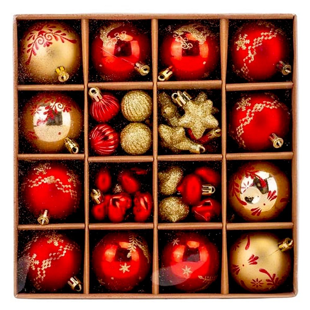 Little Surprise Box 52 pcs Balls, Hearts & Stars, themed assorted Christmas Tree Balls & xmas decoration set - Christmas Decor