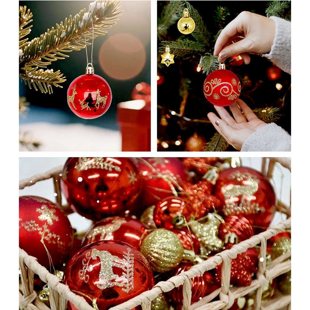 Little Surprise Box 52 pcs Balls, Hearts & Stars, themed assorted Christmas Tree Balls & xmas decoration set - Christmas Decor
