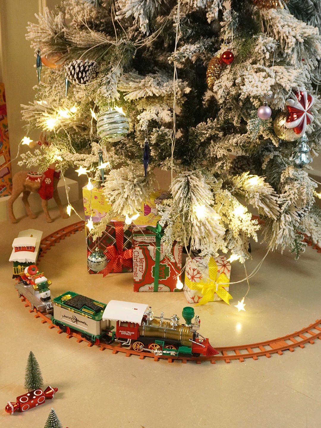 Little Surprise Box, 52pcs Electric Train Track set with Light Christmas Train - Track Set