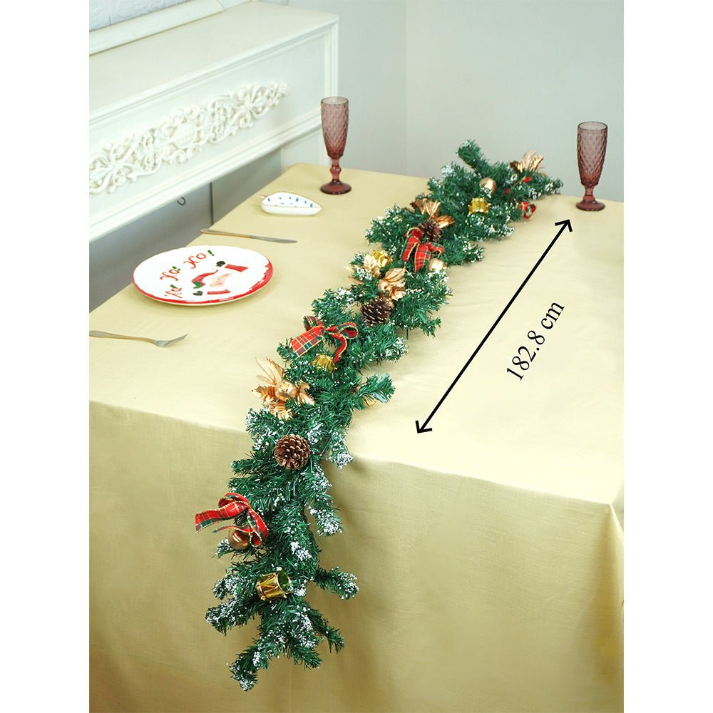 Little Surprise Box 6 feet Gold, Green Red Bows, Xmas Garland Christmas Garland for Home and Table Décor - Christmas Decor