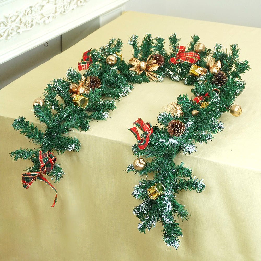 Little Surprise Box 6 feet Gold, Green Red Bows, Xmas Garland Christmas Garland for Home and Table Décor - Christmas Decor