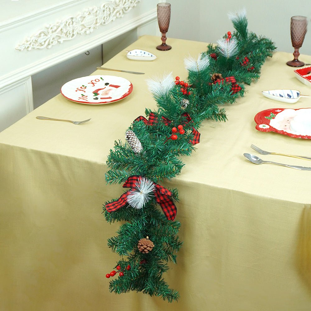 Little Surprise Box 6 feet Red Black Bow ,Deep Green Xmas Garland for Home and Table Décor - Christmas Decor