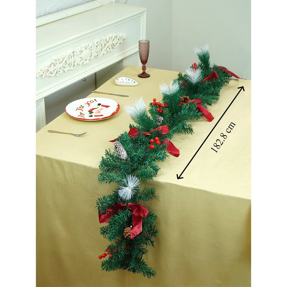 Little Surprise Box 6 feet Red Gold Bow ,Deep Green Xmas Garland Christmas Garland for Home and Table Décor - Christmas Decor