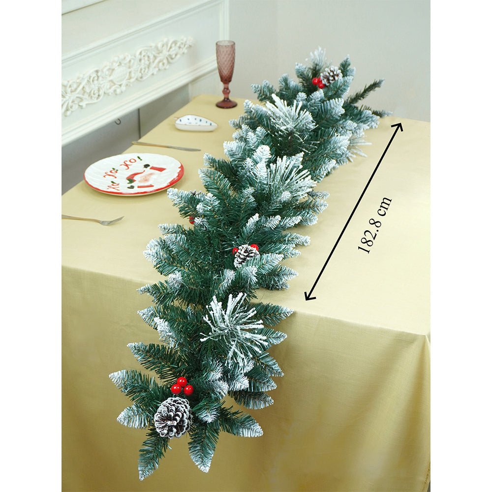 Little Surprise Box 6 feet Snow Dust , Green Xmas Garland for Home and Table Décor - Christmas Decor