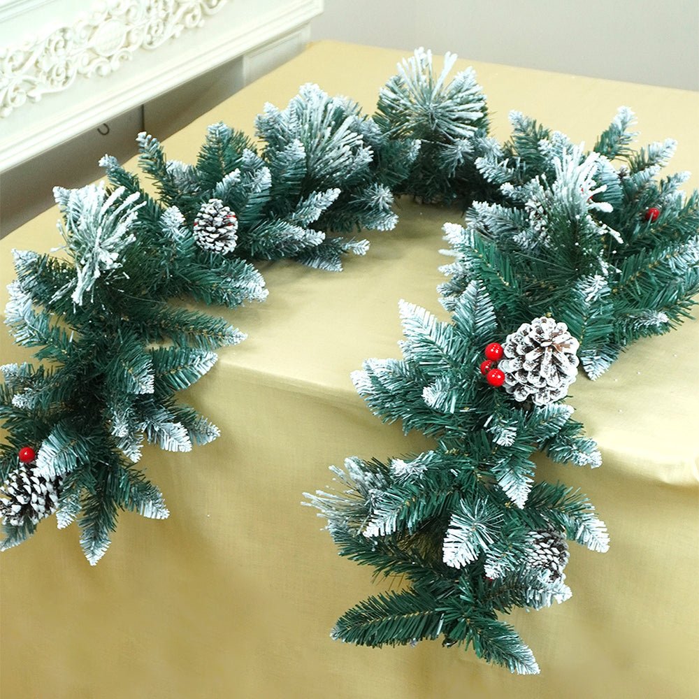 Little Surprise Box 6 feet Snow Dust , Green Xmas Garland for Home and Table Décor - Christmas Decor