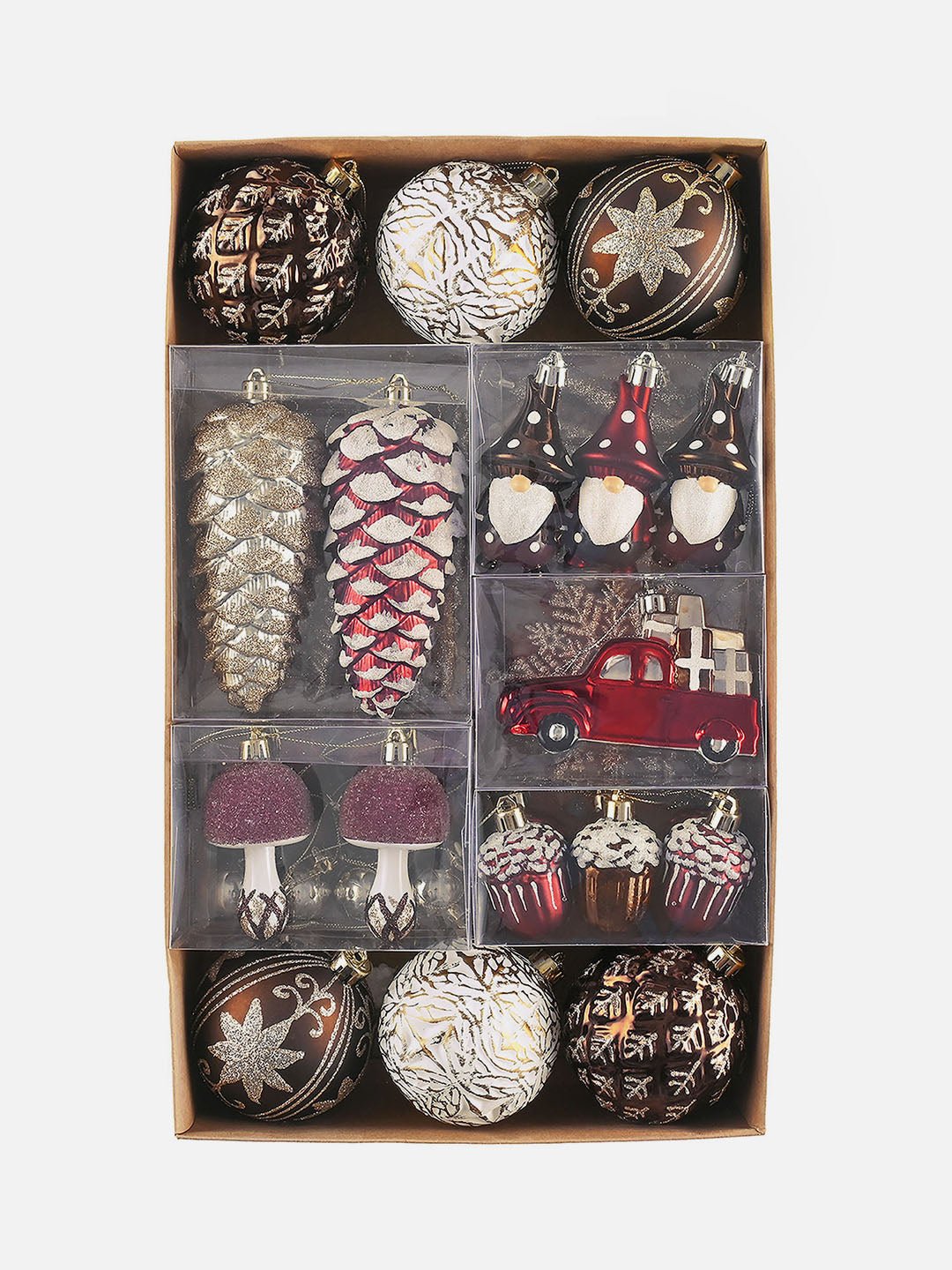 Little Surprise Box 60pcs Classic Christmas Balls tree hanging Xmas Decoration set. - 60MBGLPINCONE Christmas Decor