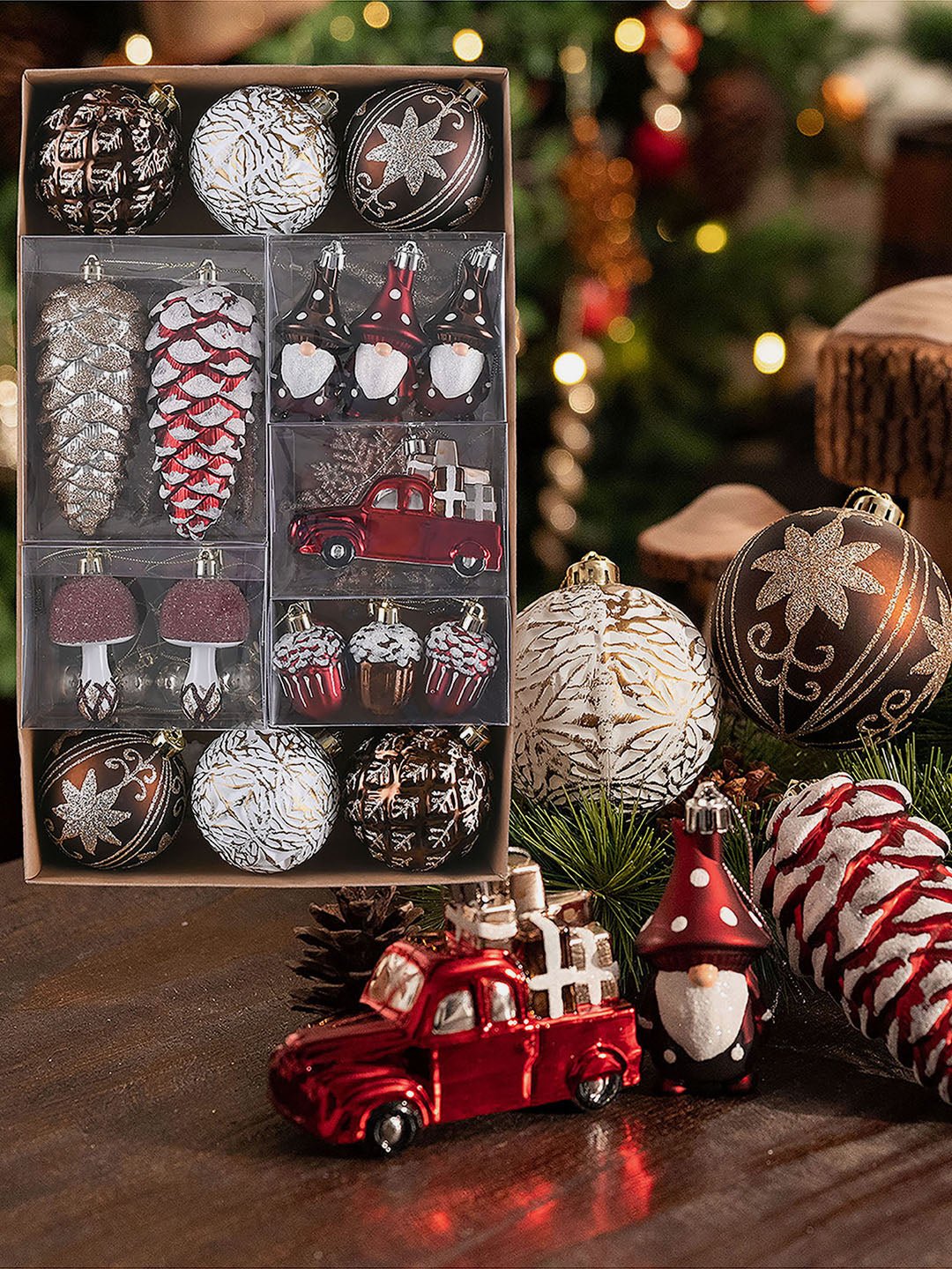 Little Surprise Box 60pcs Classic Christmas Balls tree hanging Xmas Decoration set. - 60MBGLPINCONE Christmas Decor