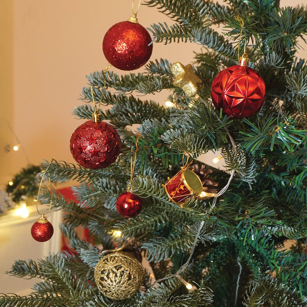 Little Surprise Box 64 pcs Red & Gold Mix themed Christmas Balls tree hanging, XMAS Decoration set. - Christmas Decor