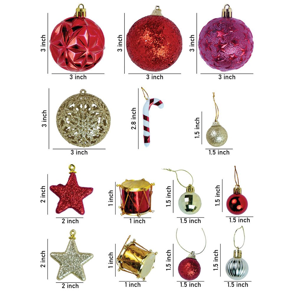 Little Surprise Box 64 pcs Red & Gold Mix themed Christmas Balls tree hanging, XMAS Decoration set. - Christmas Decor