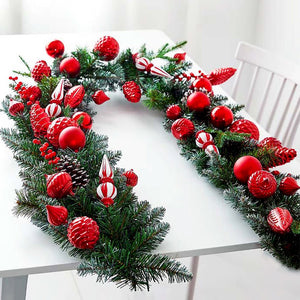 Little Surprise Box 6.5 Feet Heavily Loaded Red Ornament Bushy Deep Green Christmas Garland - Christmas Decor