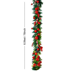 Little Surprise Box 6.5 Feet Heavily Loaded Red Ornament Bushy Deep Green Christmas Garland - Christmas Decor