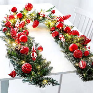 Little Surprise Box 6.5 Feet Heavily Loaded Red Ornament Bushy Deep Green Christmas Garland - Christmas Decor