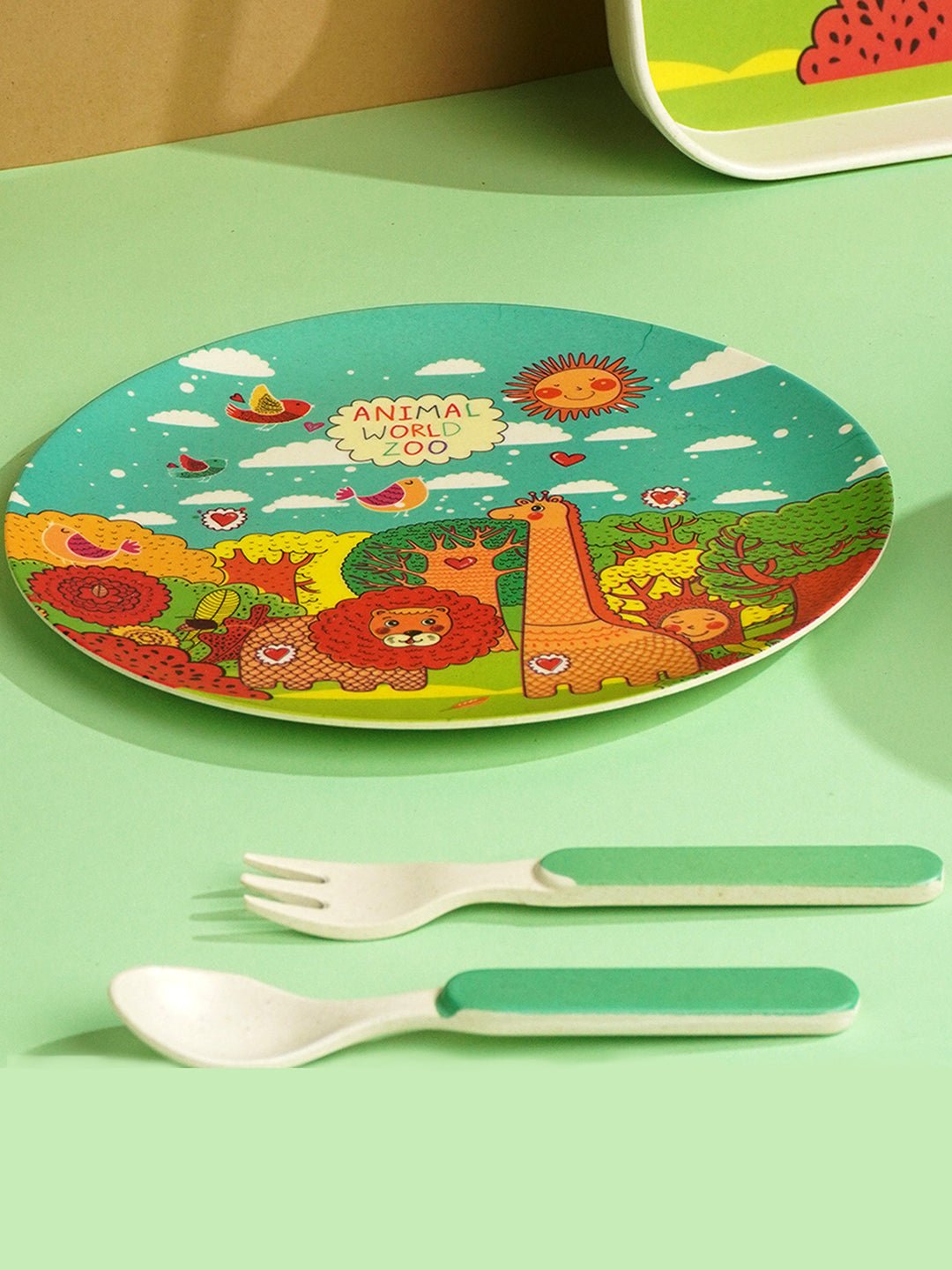 Little Surprise Box 7 pcs Eco friendly Bamboo Fiber Garden/ Picnic/Home Meal set for Kids - LSB - BAM - 7PCSJUNGLE