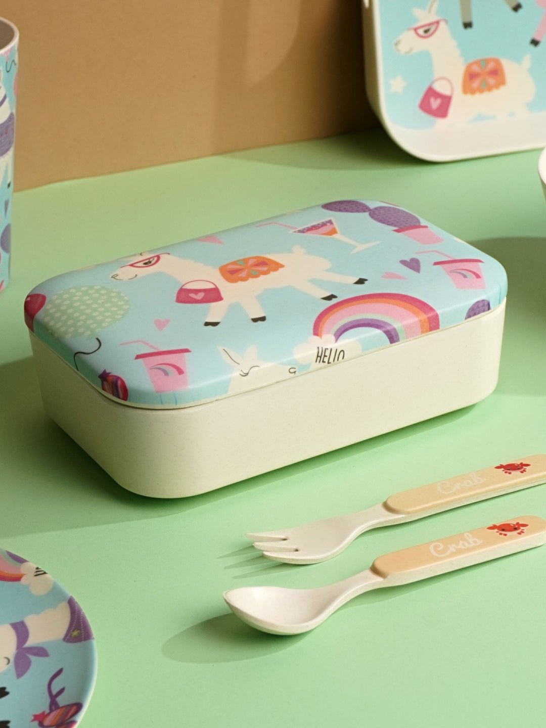 Little Surprise Box 7 pcs Eco friendly Bamboo Fiber Garden/ Picnic/Home Meal set for Kids - LSB - BAM - 7PCSUNICRN