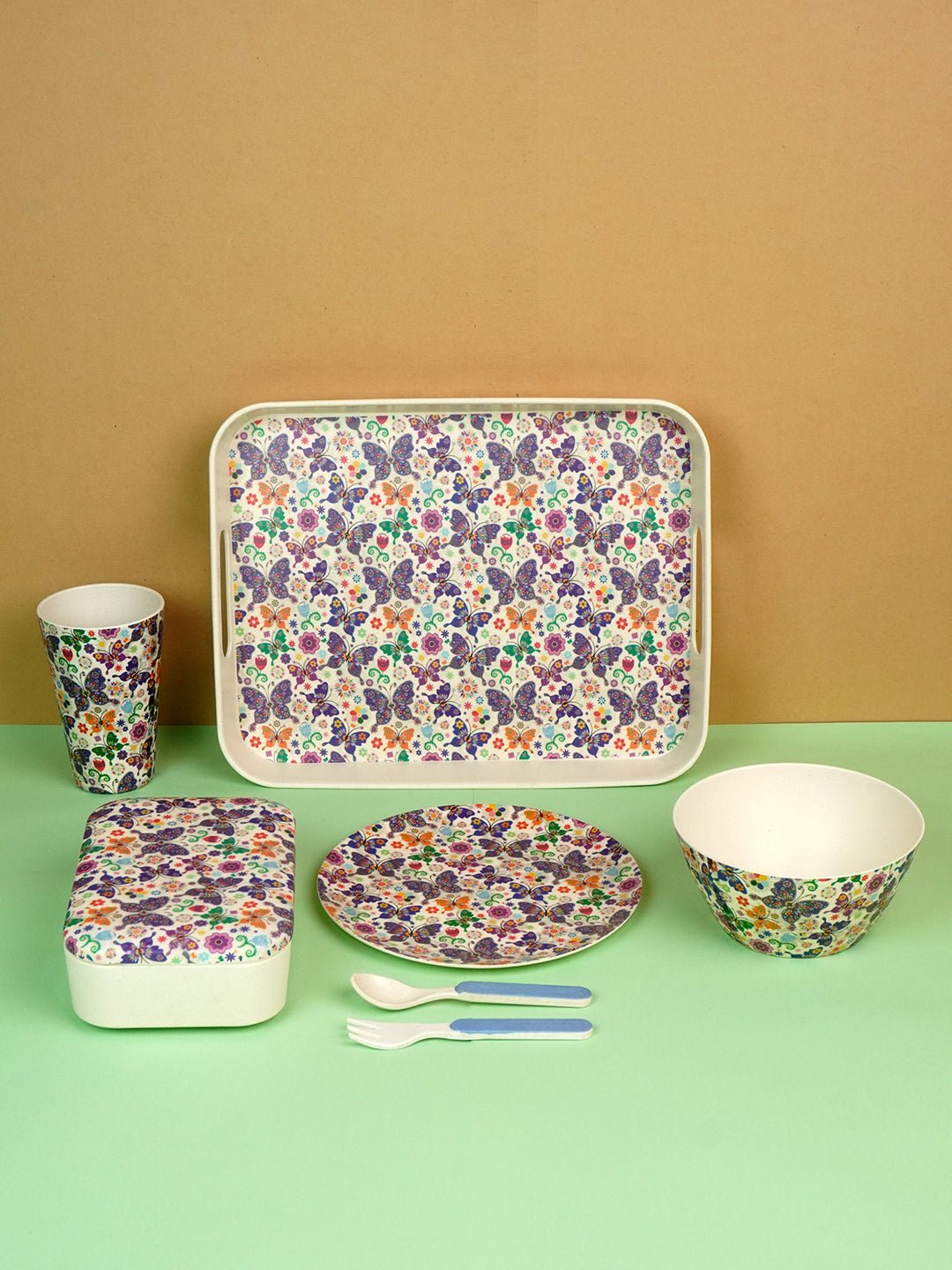 Little Surprise Box 7 pcs Eco friendly Bamboo Fiber Garden/ Picnic/Home Meal set for Kids - LSB - BAM - 7PCSBUTRFLY