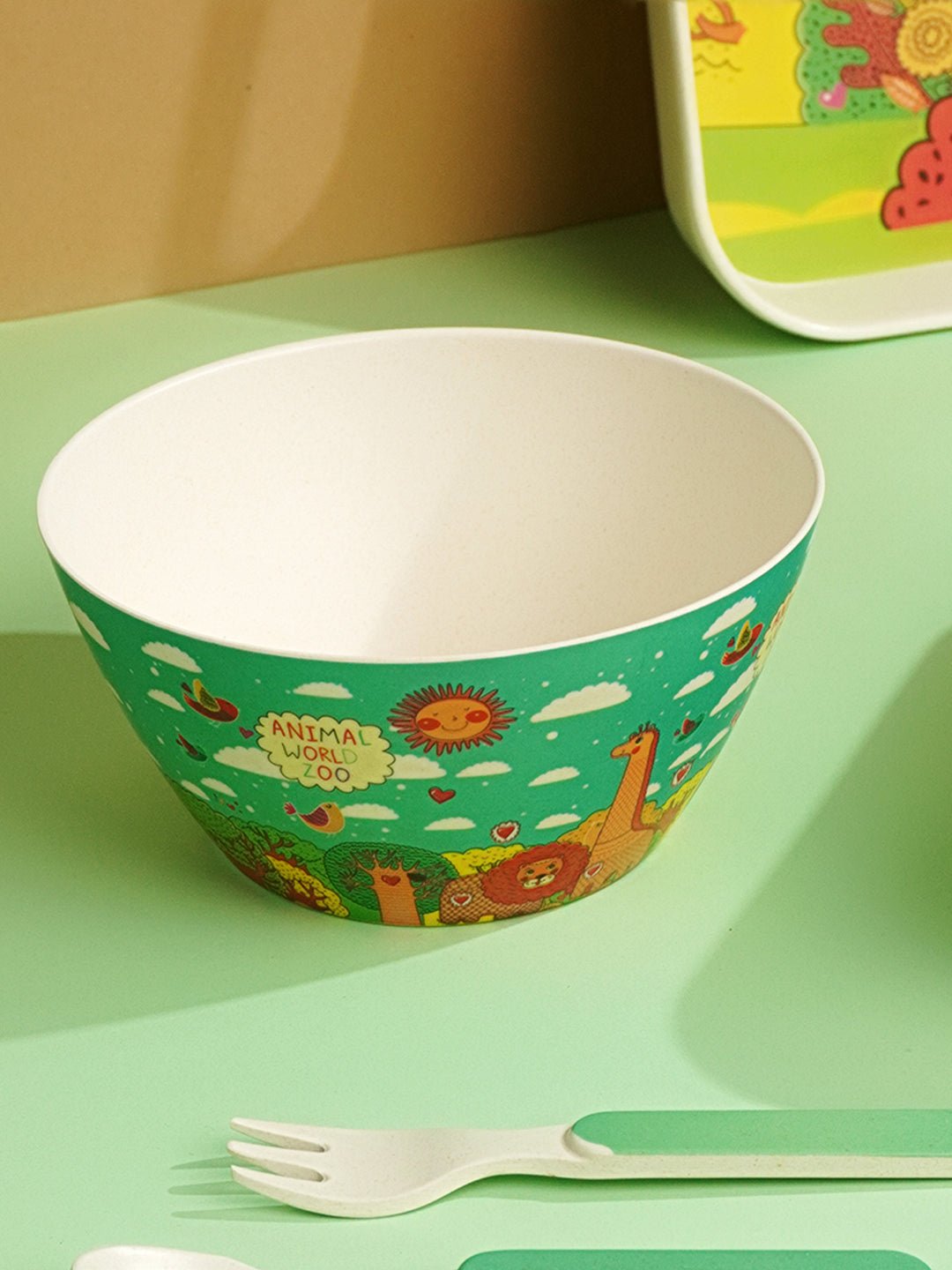 Little Surprise Box 7 pcs Eco friendly Bamboo Fiber Garden/ Picnic/Home Meal set for Kids - LSB - BAM - 7PCSJUNGLE
