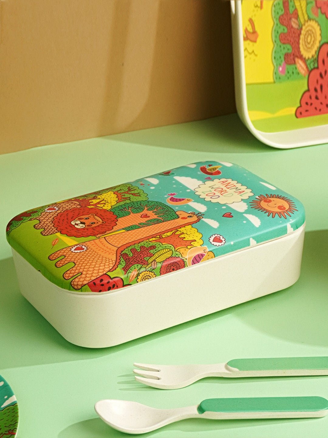 Little Surprise Box 7 pcs Eco friendly Bamboo Fiber Garden/ Picnic/Home Meal set for Kids - LSB - BAM - 7PCSJUNGLE