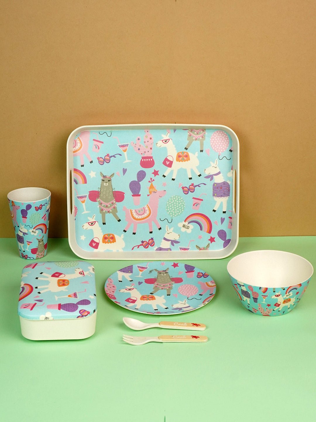 Little Surprise Box 7 pcs Eco friendly Bamboo Fiber Garden/ Picnic/Home Meal set for Kids - LSB - BAM - 7PCSUNICRN