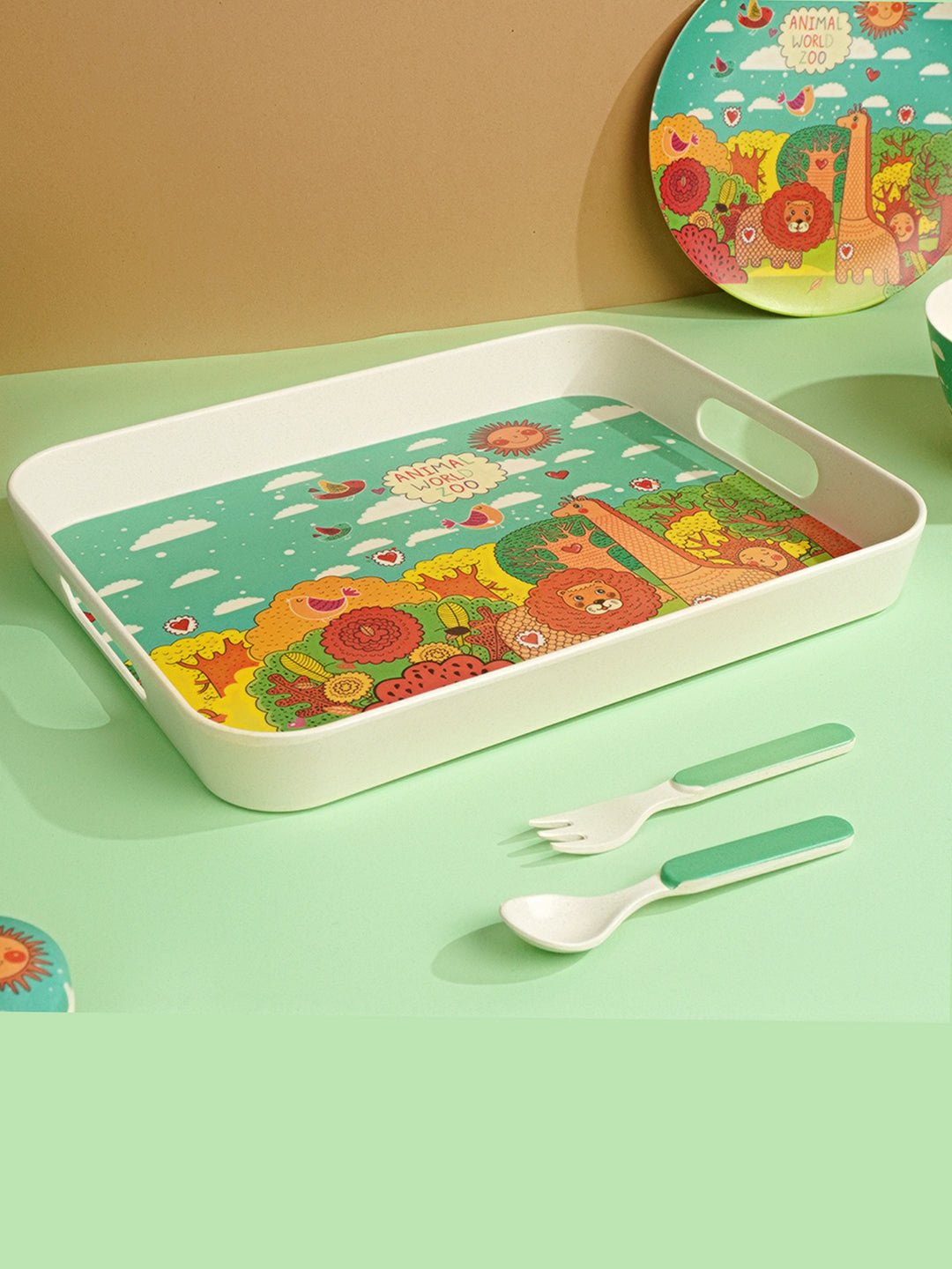 Little Surprise Box 7 pcs Eco friendly Bamboo Fiber Garden/ Picnic/Home Meal set for Kids - LSB - BAM - 7PCSJUNGLE