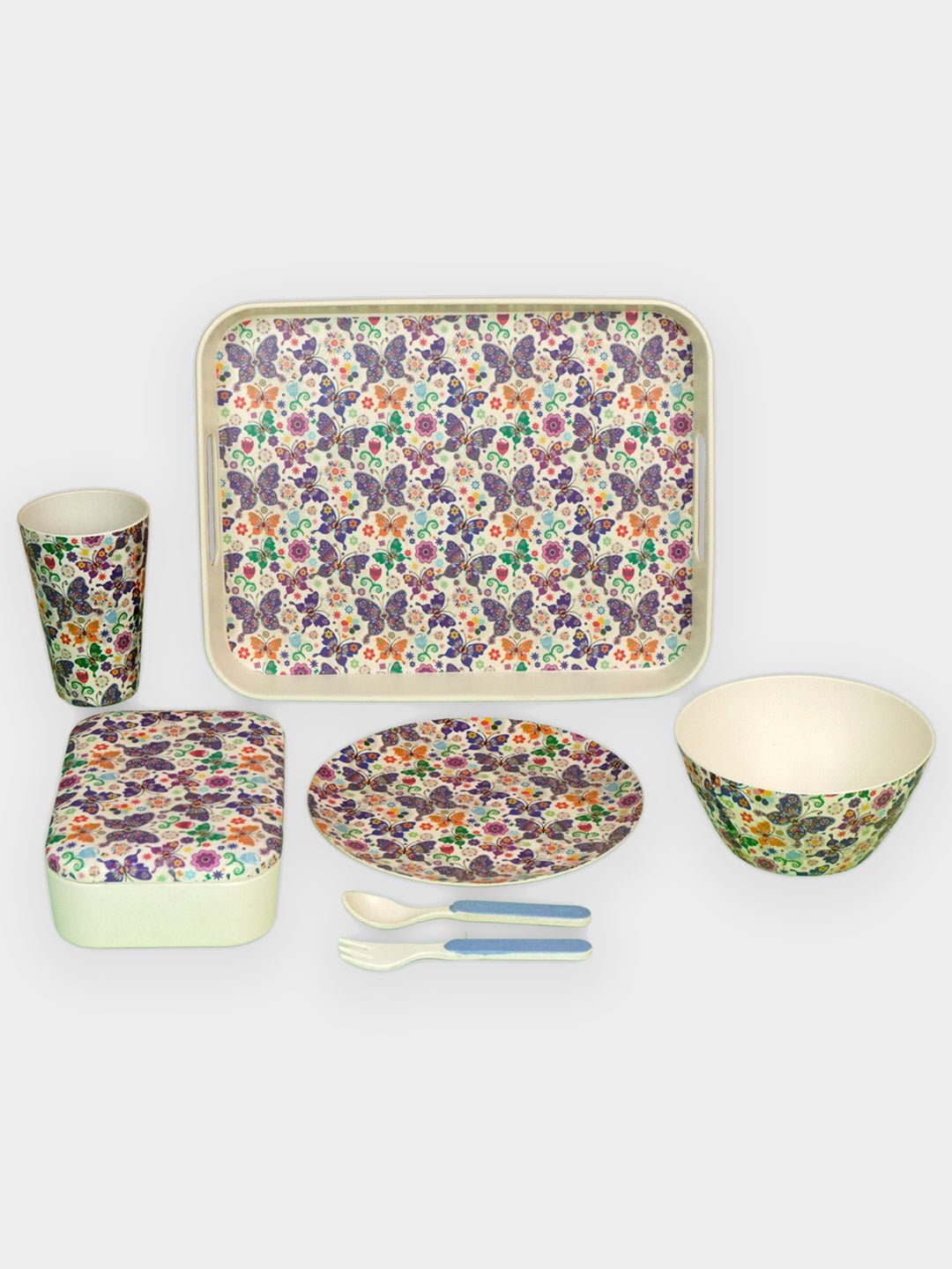 Little Surprise Box 7 pcs Eco friendly Bamboo Fiber Garden/ Picnic/Home Meal set for Kids - LSB - BAM - 7PCSJUNGLE
