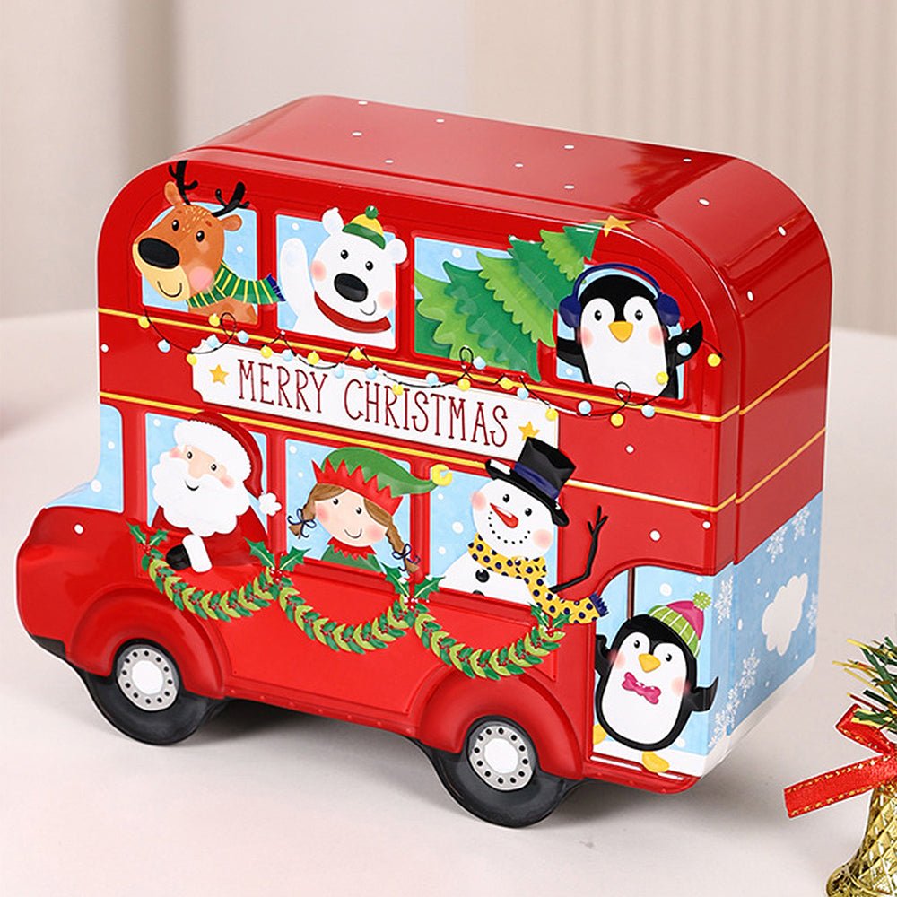 Little Surprise Box 7 Pcs Premium Christmas Gift Combo Set– Red Bus Tin with Notebook, Elf Hat, Wrist Band & Accessories - Christmas Decor